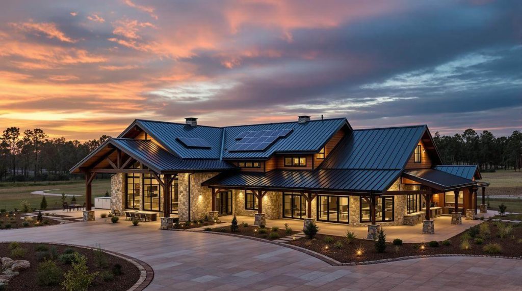 East Texas luxury barndominiums showcasing custom steel construction and modern architectural design in rural Longview residential development with open-concept living spaces and agricultural heritage elements